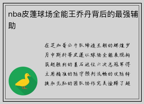 nba皮蓬球场全能王乔丹背后的最强辅助