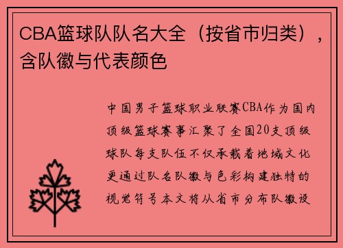 CBA篮球队队名大全（按省市归类），含队徽与代表颜色